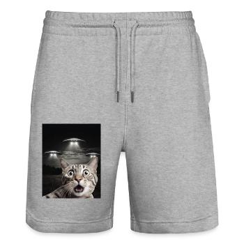 Funny cats selfie in front of UFOs cat UFO - Stanley/Stella Trainer Unisex Organic Jogging Shorts - heather grey - Front - Nik (191cm) & Marisol (170cm)