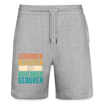 Legends were born in November - Stanley/Stella Trainer Unisex Organic Jogging Shorts - heather grey - Front - Nik (191cm) & Marisol (170cm)
