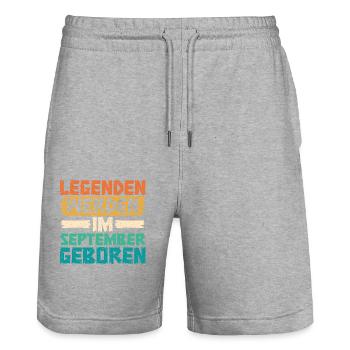 Legends are born in September - Stanley/Stella Trainer Unisex Organic Jogging Shorts - heather grey - Front - Nik (191cm) & Marisol (170cm)