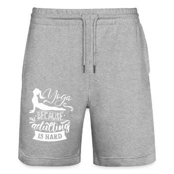 Yoga because adulting is hard - Stanley/Stella Trainer Unisex Organic Jogging Shorts - heather grey - Front - Nik (191cm) & Marisol (170cm)