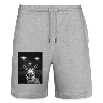 Funny ass selfie in front of UFOs Asses UFO - Stanley/Stella Trainer Unisex Organic Jogging Shorts - heather grey - Front - Nik (191cm) & Marisol (170cm)