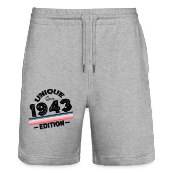 Unique depuis 1943 Edition Anniversaire Millésime 1943 - Short de jogging bio TRAINER Stanley/Stella unisexe - gris chiné - Devant - Nik (191cm) & Marisol (170cm)