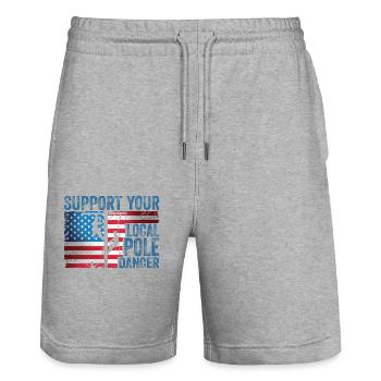 Support Your Local Pole Dancer Lineman - Stanley/Stella Trainer Unisex Organic Jogging Shorts - heather grey - Front - Nik (191cm) & Marisol (170cm)