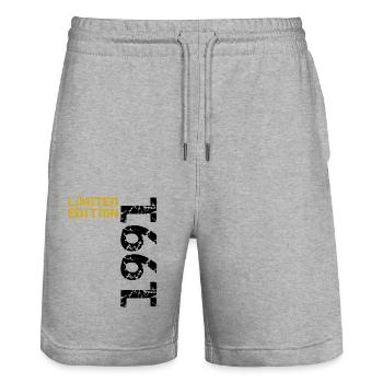 1991 édition limitée anniversaire cadeau femme mari - Short de jogging bio TRAINER Stanley/Stella unisexe - gris chiné - Devant - Nik (191cm) & Marisol (170cm)