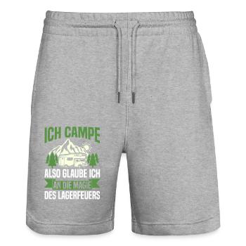 Camper Wohnwagen Wohnmobil Campen Camping - Stanley/Stella Unisex Bio Joggingshorts Trainer  - Grau meliert - Vorne - Nik (191cm) & Marisol (170cm)