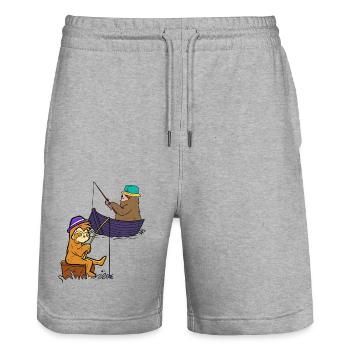 Faultiere Angler Fischen Fisch Angelrute Boot Kind - Stanley/Stella Unisex Bio Joggingshorts Trainer  - Grau meliert - Vorne - Nik (191cm) & Marisol (170cm)