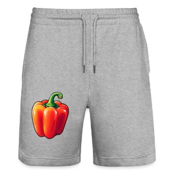 Poivron rouge - Short de jogging bio TRAINER Stanley/Stella unisexe - gris chiné - Devant - Nik (191cm) & Marisol (170cm)