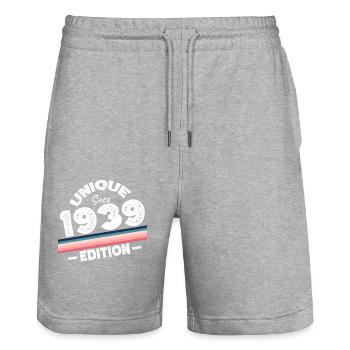 Unique depuis 1939 Edition Anniversaire Vintage 1939 - Short de jogging bio TRAINER Stanley/Stella unisexe - gris chiné - Devant - Nik (191cm) & Marisol (170cm)