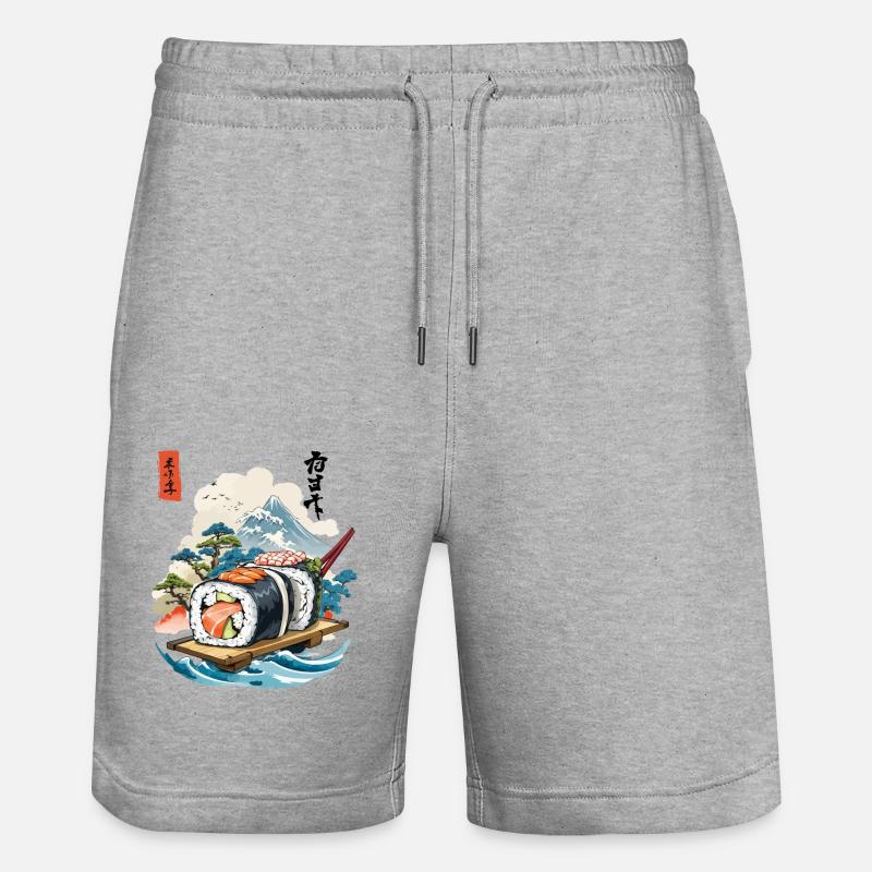 Ukiyo-E Sushi Kunstwerk Design - Stanley/Stella Unisex Bio Joggingshorts Trainer - Grau meliert