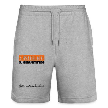 3ème cadeau d’anniversaire filles garçons livre d’or - Short de jogging bio TRAINER Stanley/Stella unisexe - gris chiné - Devant - Nik (191cm) & Marisol (170cm)