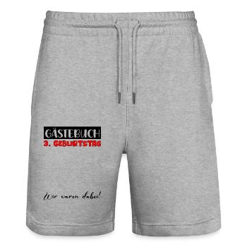 3ème cadeau d’anniversaire filles garçons livre d’or - Short de jogging bio TRAINER Stanley/Stella unisexe - gris chiné - Devant - Nik (191cm) & Marisol (170cm)