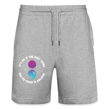 psycMental Health Warrior Violet Et Turquoise - Short de jogging bio TRAINER Stanley/Stella unisexe - gris chiné - Devant - Nik (191cm) & Marisol (170cm)