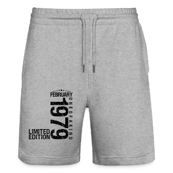 Birthday February 1979 February born in February - Stanley/Stella Trainer Unisex Organic Jogging Shorts - heather grey - Front - Nik (191cm) & Marisol (170cm)