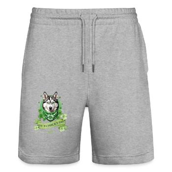 Husky Dog with Green Clover Bandana St. Patrick's - Stanley/Stella Unisex Bio Joggingshorts Trainer  - Grau meliert - Vorne - Nik (191cm) & Marisol (170cm)