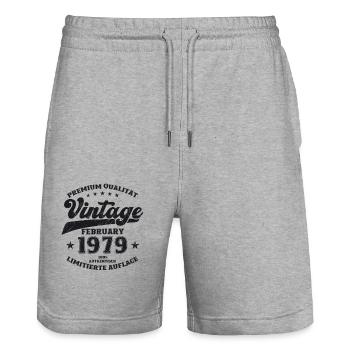 45e anniversaire mari Vintage février Vintage 1979 - Short de jogging bio TRAINER Stanley/Stella unisexe - gris chiné - Devant - Nik (191cm) & Marisol (170cm)