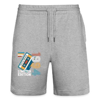 30e anniversaire mari février 1994 Mixtape Cassette - Short de jogging bio TRAINER Stanley/Stella unisexe - gris chiné - Devant - Nik (191cm) & Marisol (170cm)
