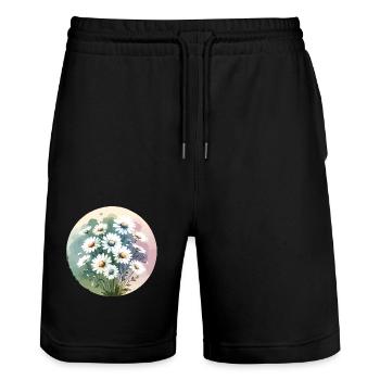Gänseblümchen gezeichnet - Stanley/Stella Unisex Bio Joggingshorts Trainer  - Schwarz - Vorne - Nik (191cm) & Marisol (170cm)