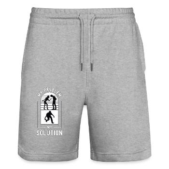 Joueur de pétanque Mon problème Mon pictogramme Papa Maman - Short de jogging bio TRAINER Stanley/Stella unisexe - gris chiné - Devant - Nik (191cm) & Marisol (170cm)