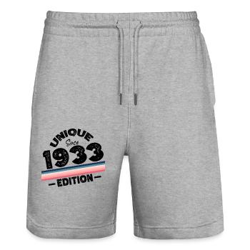 Unique depuis 1933 Edition Anniversaire Millésime 1933 - Short de jogging bio TRAINER Stanley/Stella unisexe - gris chiné - Devant - Nik (191cm) & Marisol (170cm)
