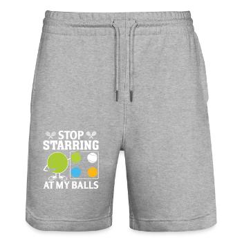 Hör auf, auf meine Eier zu starren - Stanley/Stella Unisex Bio Joggingshorts Trainer  - Grau meliert - Vorne - Nik (191cm) & Marisol (170cm)
