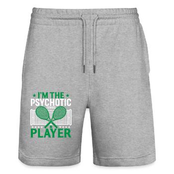 I'm The Psychotic Tennis Player - Stanley/Stella Trainer Unisex Organic Jogging Shorts - heather grey - Front - Nik (191cm) & Marisol (170cm)