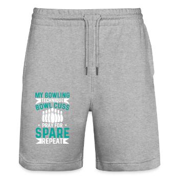 Meine Bowling-Technik Bowl Cuss Pray For Spare Repe - Stanley/Stella Unisex Bio Joggingshorts Trainer  - Grau meliert - Vorne - Nik (191cm) & Marisol (170cm)
