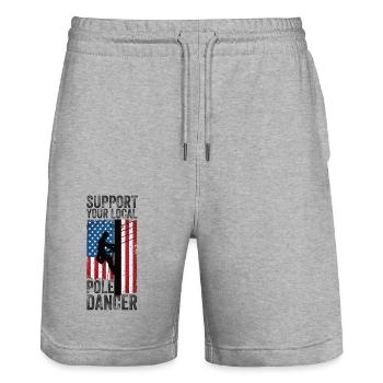 Support Your Local Pole Dancer Lineman - Stanley/Stella Trainer Unisex Organic Jogging Shorts - heather grey - Front - Nik (191cm) & Marisol (170cm)