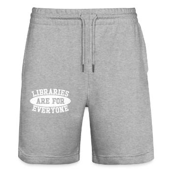 Libraries are for everyone to read - Stanley/Stella Trainer Unisex Organic Jogging Shorts - heather grey - Front - Nik (191cm) & Marisol (170cm)