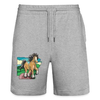 Horse riding rider rider child pony children - Stanley/Stella Trainer Unisex Organic Jogging Shorts - heather grey - Front - Nik (191cm) & Marisol (170cm)