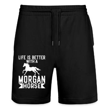 Life Is Better With A Morgan Horse - Stanley/Stella Trainer Unisex Organic Jogging Shorts - black - Front - Nik (191cm) & Marisol (170cm)