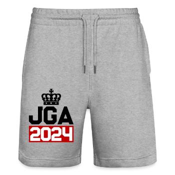 Junggesellenabschied Jga 2024 - Stanley/Stella Unisex Bio Joggingshorts Trainer  - Grau meliert - Vorne - Nik (191cm) & Marisol (170cm)