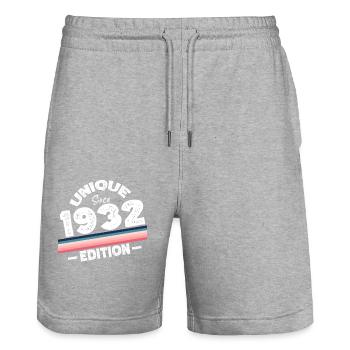 Unique depuis 1932 Edition Anniversaire Millésime 1932 - Short de jogging bio TRAINER Stanley/Stella unisexe - gris chiné - Devant - Nik (191cm) & Marisol (170cm)