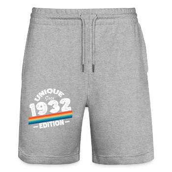 Unique depuis 1932 Edition Anniversaire Millésime 1932 - Short de jogging bio TRAINER Stanley/Stella unisexe - gris chiné - Devant - Nik (191cm) & Marisol (170cm)