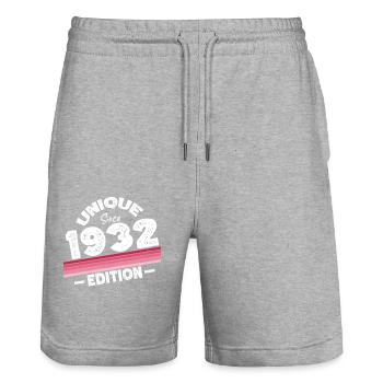 Unique depuis 1932 Edition Anniversaire Millésime 1932 - Short de jogging bio TRAINER Stanley/Stella unisexe - gris chiné - Devant - Nik (191cm) & Marisol (170cm)