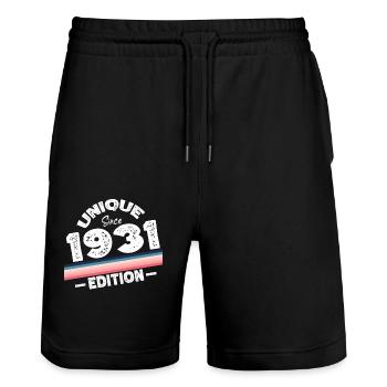 Unique Since 1931 Edition Birthday Vintage 1931 - Stanley/Stella Trainer Unisex Organic Jogging Shorts - black - Front - Nik (191cm) & Marisol (170cm)