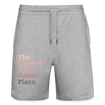 Bibliothek Buchliebhaber Lesender Bücherwurm - Stanley/Stella Unisex Bio Joggingshorts Trainer  - Grau meliert - Vorne - Nik (191cm) & Marisol (170cm)