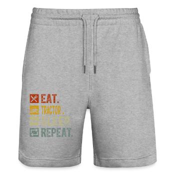 Eat Tractor Sleep Repeat - Retro Tractor Harvest Time - Stanley/Stella Trainer Unisex Organic Jogging Shorts - heather grey - Front - Nik (191cm) & Marisol (170cm)