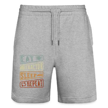 Eat Tractor Sleep Repeat - Retro Tractor Harvest Time - Stanley/Stella Trainer Unisex Organic Jogging Shorts - heather grey - Front - Nik (191cm) & Marisol (170cm)