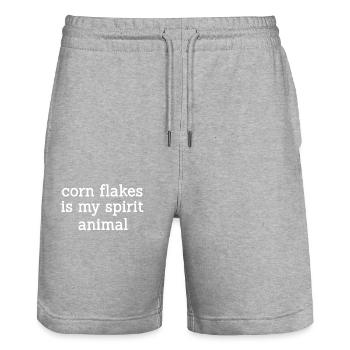 Cornflakes is my spirit animal - Stanley/Stella Trainer Unisex Organic Jogging Shorts - heather grey - Front - Nik (191cm) & Marisol (170cm)