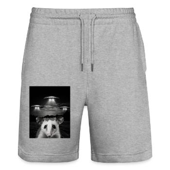 Lustiges Opossums Selfie Vor UFOs Opossum UFO - Stanley/Stella Unisex Bio Joggingshorts Trainer  - Grau meliert - Vorne - Nik (191cm) & Marisol (170cm)
