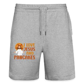 Pancake Lover Kids I Love Jesus - Stanley/Stella Unisex Bio Joggingshorts Trainer  - Grau meliert - Vorne - Nik (191cm) & Marisol (170cm)