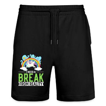 I Need A Break From Reality - Stanley/Stella Trainer Unisex Organic Jogging Shorts - black - Front - Nik (191cm) & Marisol (170cm)