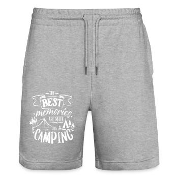 The best memories are made Camping - Stanley/Stella Trainer Unisex Organic Jogging Shorts - heather grey - Front - Nik (191cm) & Marisol (170cm)