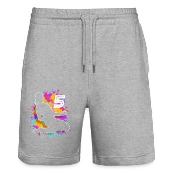 Soccer Woman Soccer 5th Birthday - Stanley/Stella Trainer Unisex Organic Jogging Shorts - heather grey - Front - Nik (191cm) & Marisol (170cm)