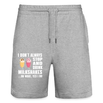 Milkshake Gift Idea - Stanley/Stella Trainer Unisex Organic Jogging Shorts - heather grey - Front - Nik (191cm) & Marisol (170cm)