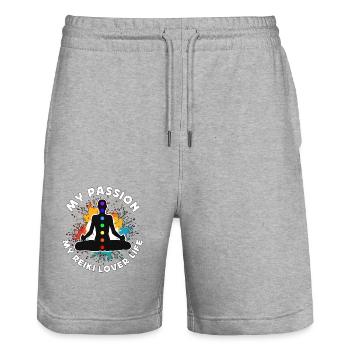 Reiki Lover My Passion My Reiki Lover Reiki Master - Stanley/Stella Trainer Unisex Organic Jogging Shorts - heather grey - Front - Nik (191cm) & Marisol (170cm)