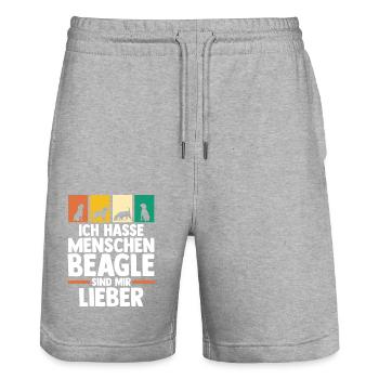 Dog Beagle - Stanley/Stella Trainer Unisex Organic Jogging Shorts - heather grey - Front - Nik (191cm) & Marisol (170cm)