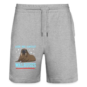 Walrus Walrus Gift - Stanley/Stella Trainer Unisex Organic Jogging Shorts - heather grey - Front - Nik (191cm) & Marisol (170cm)
