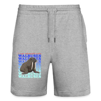 Walross Walrosse Walrus Walroß Geschenk - Stanley/Stella Unisex Bio Joggingshorts Trainer  - Grau meliert - Vorne - Nik (191cm) & Marisol (170cm)