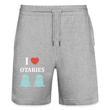 Animal mignon humour otarie - Short de jogging bio TRAINER Stanley/Stella unisexe - gris chiné - Devant - Nik (191cm) & Marisol (170cm)